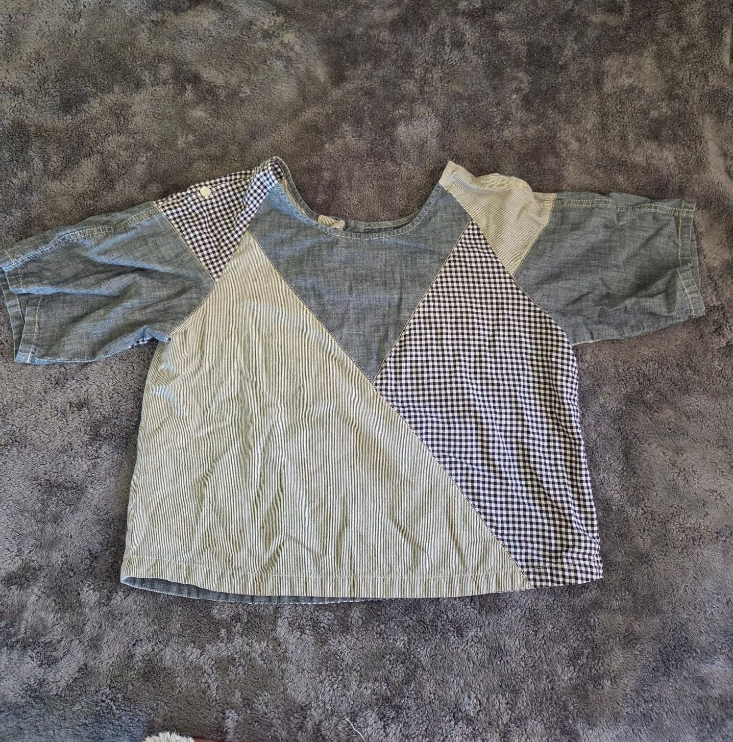Levi's Patchwork Chambray Gingham Striped Top Size S/S 2
