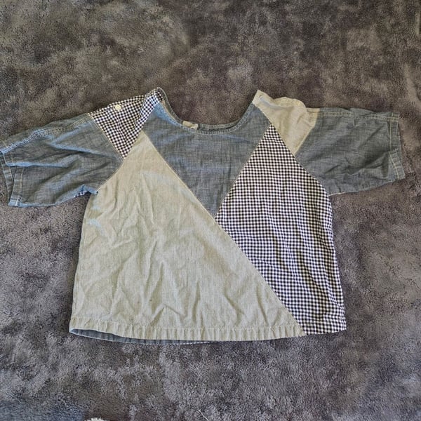 Levi's Patchwork Chambray Gingham Striped Top Size S/S