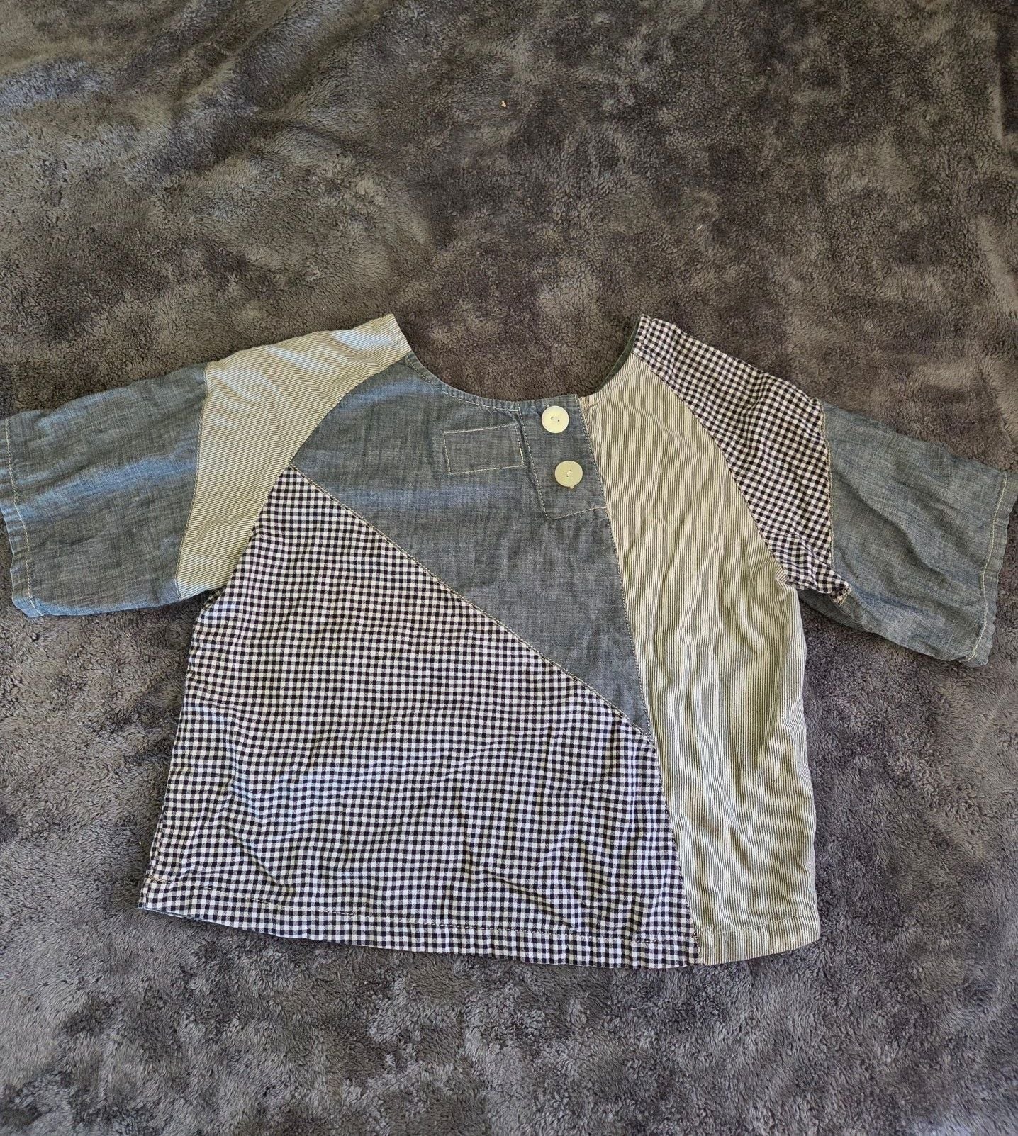 Levi's Patchwork Chambray Gingham Striped Top Size S/S 4