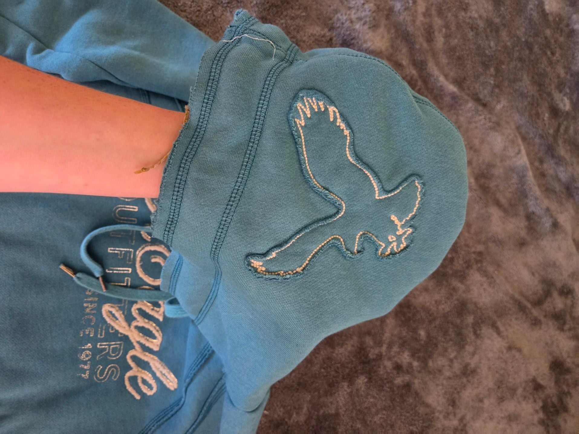 American Eagle Outfitters Teal Hoodie Sweatshirt Size XS vintage y2k 4
