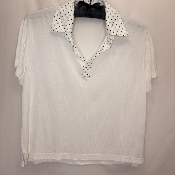 R.E.D. Valentino White Polka Dot Collar Polo Shirt Size M