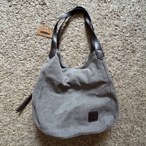 Hiigoo Gray Canvas Hobo Shoulder Bag