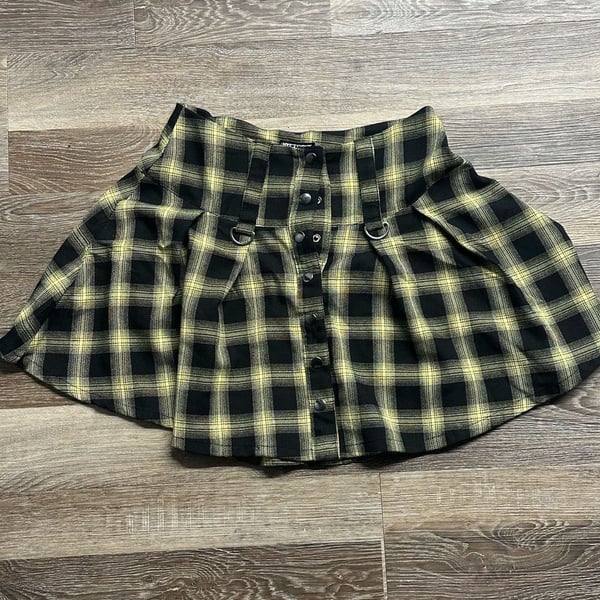 Hot Topic Plaid D-Ring Button Front Skirt Size SM