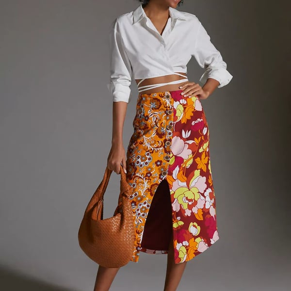 Maeve by Anthropologie Floral Button-Front Midi Skirt Size Large