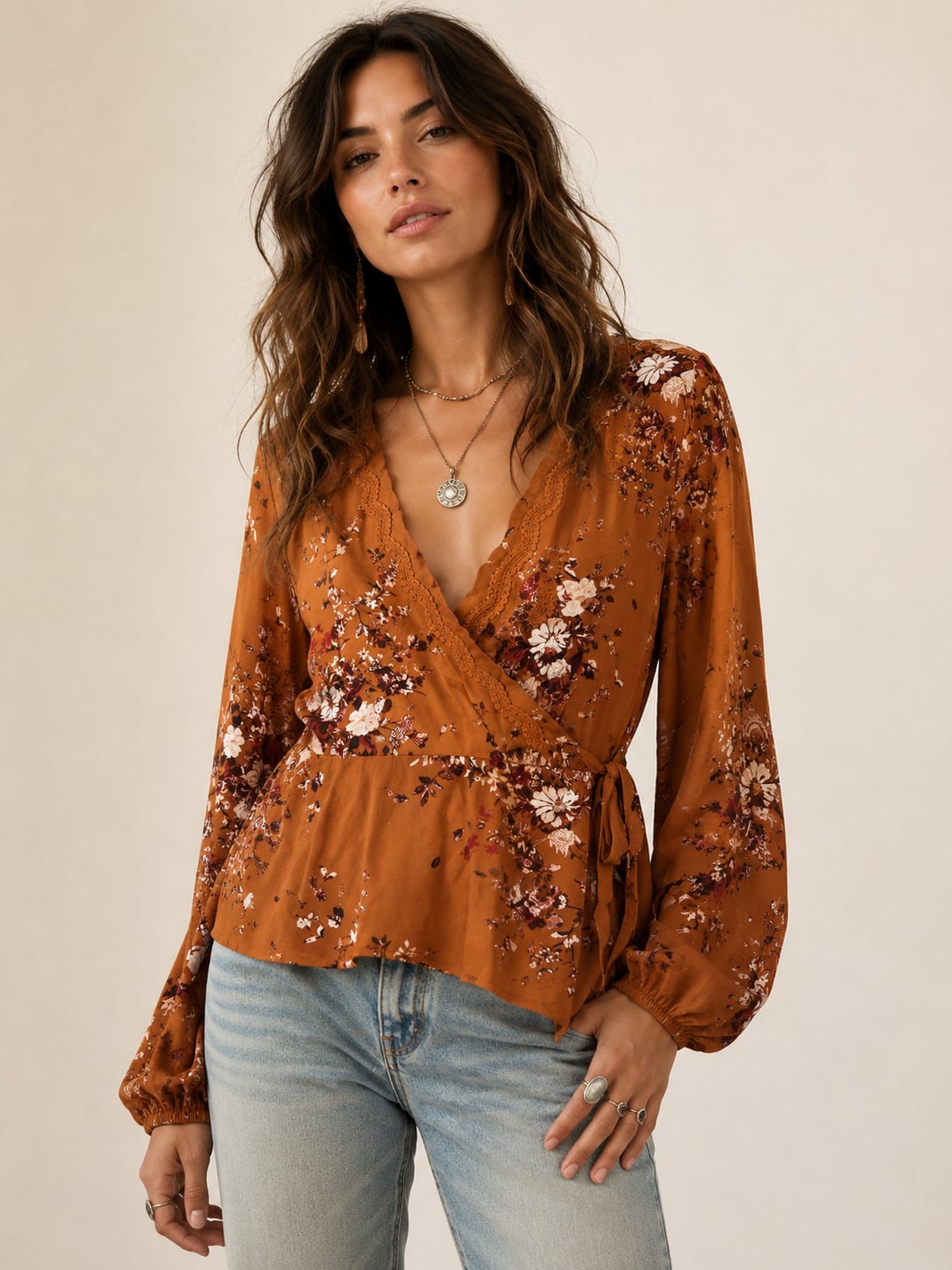 Maurices Floral Print Long Sleeve Wrap Blouse 2