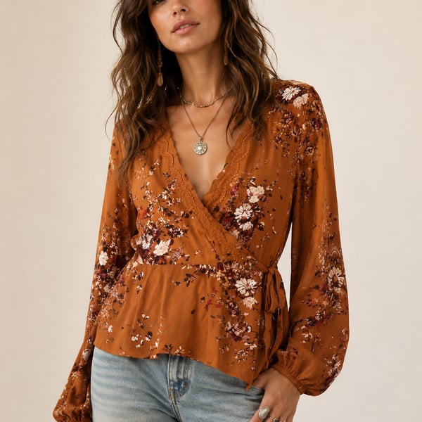 Maurices Floral Print Long Sleeve Wrap Blouse