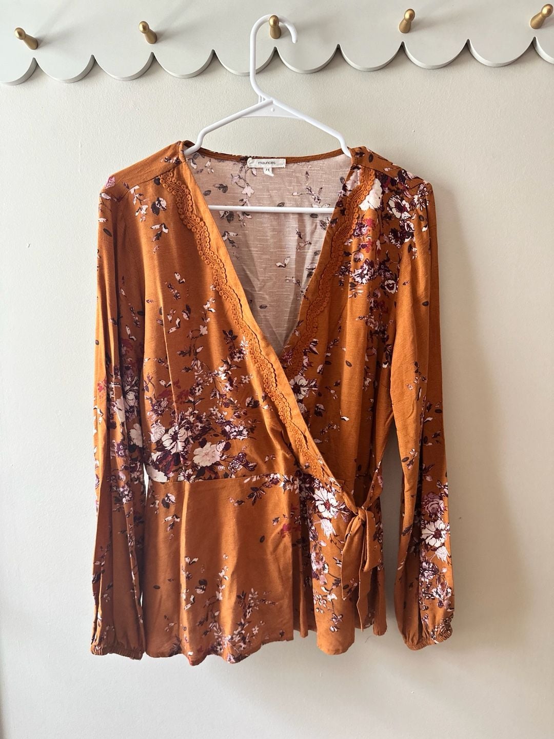 Maurices Floral Print Long Sleeve Wrap Blouse 3
