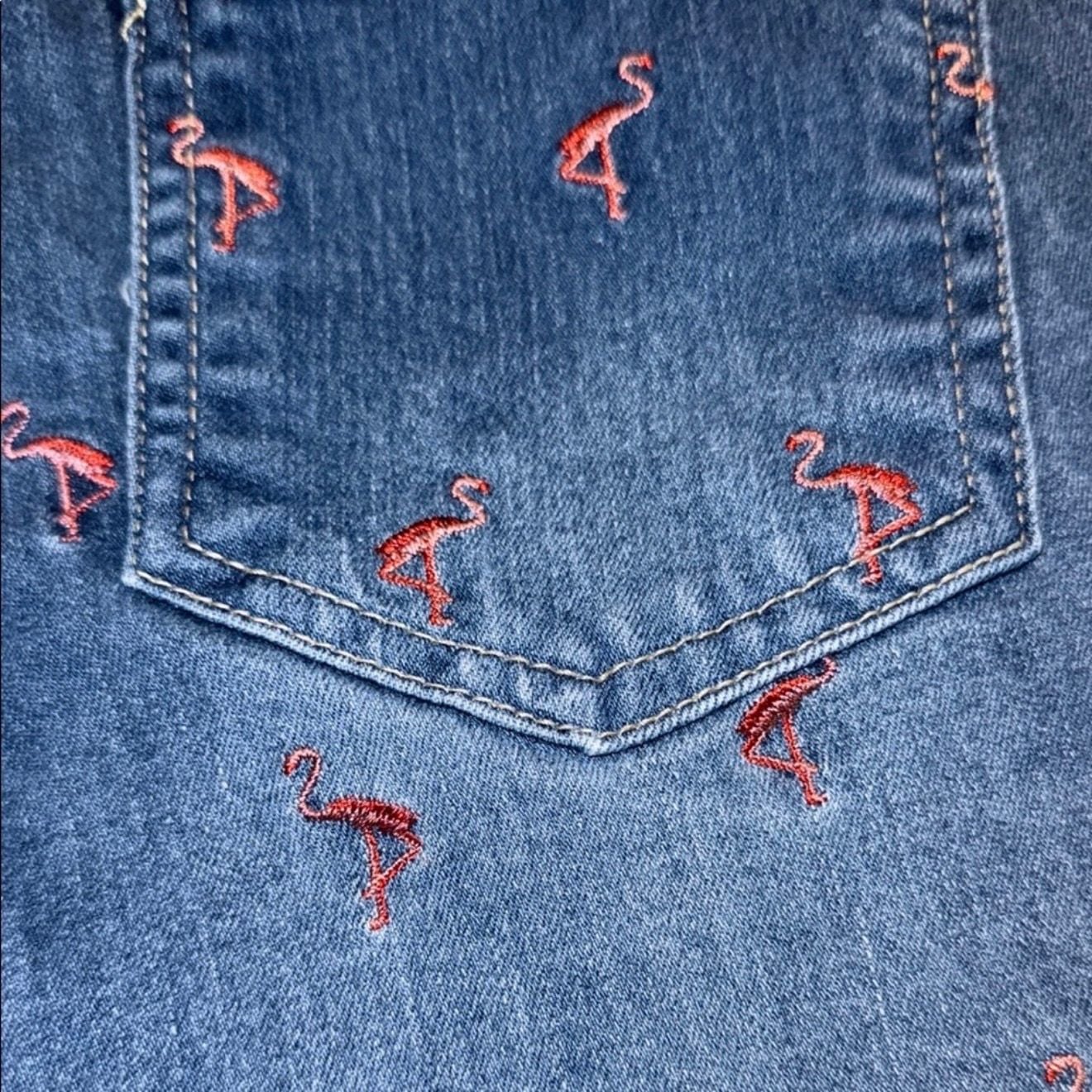 Crown & Ivy Flamingo Embroidered Denim Shorts Size 2 4