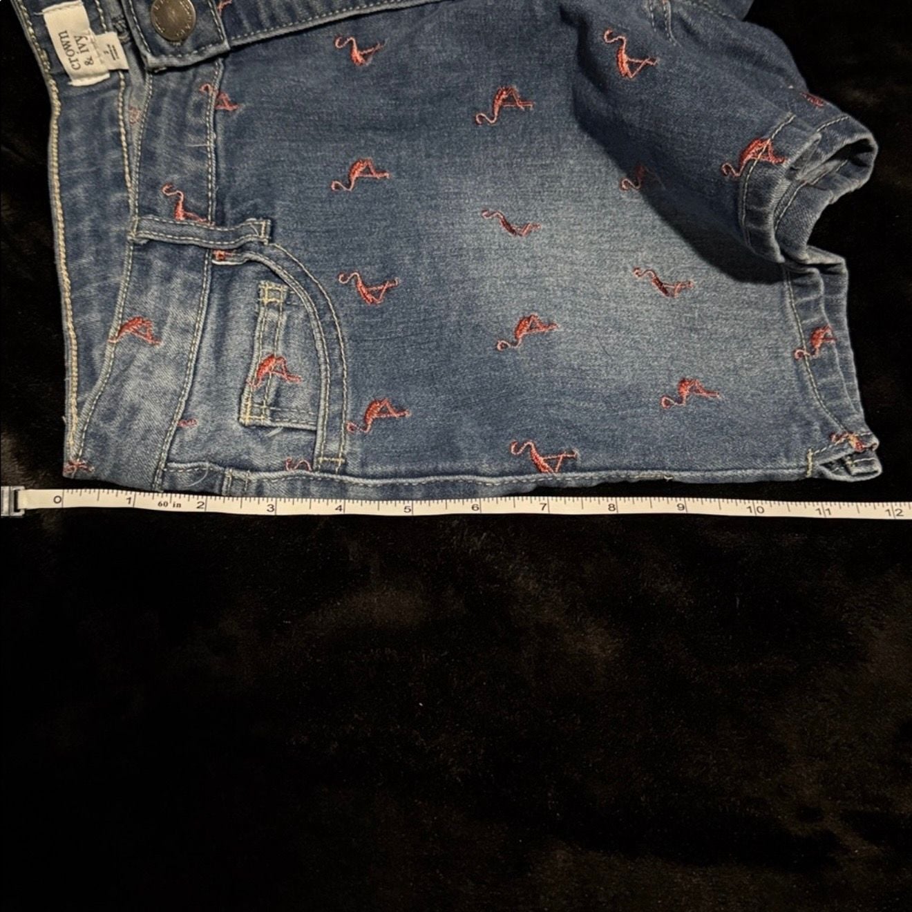 Crown & Ivy Flamingo Embroidered Denim Shorts Size 2 8