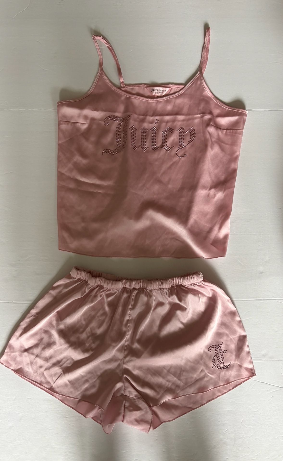 Juicy Couture Pink Satin Rhinestone Pajama Set Size M 1