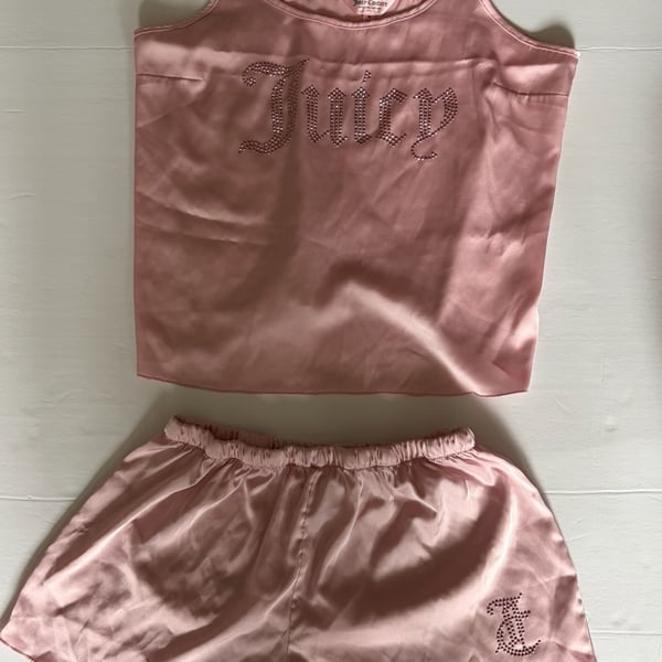 Juicy Couture Pink Satin Rhinestone Pajama Set Size M