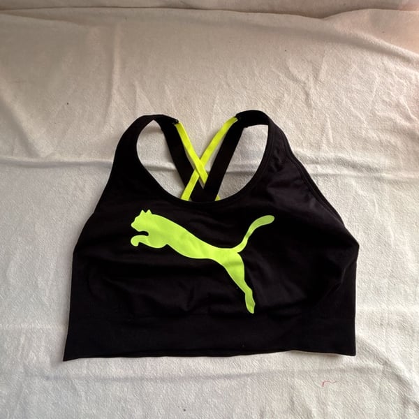 Puma Black and Neon Yellow Cross-Back Sports Bra