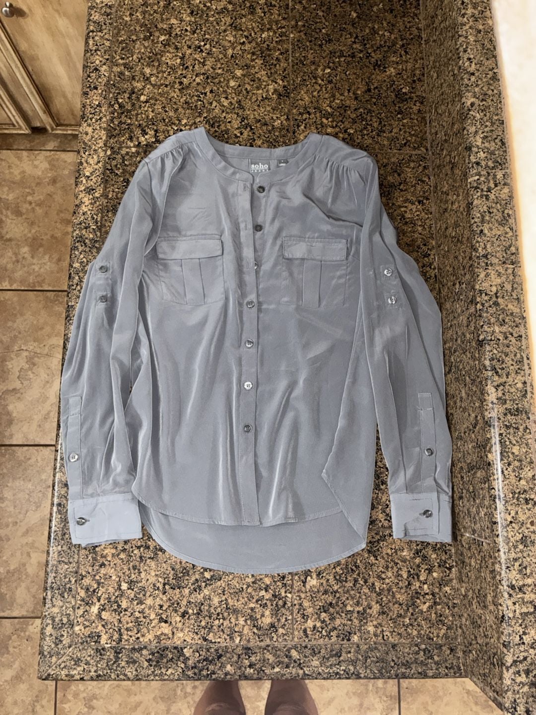 Soho New York & Company Jeans Gray Button Down Shirt Size S 2