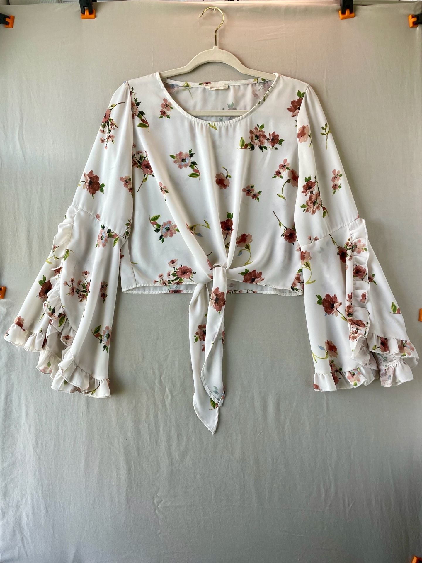 Altard State Floral Print Tie-Front Ruffle Sleeve Blouse Size M 2
