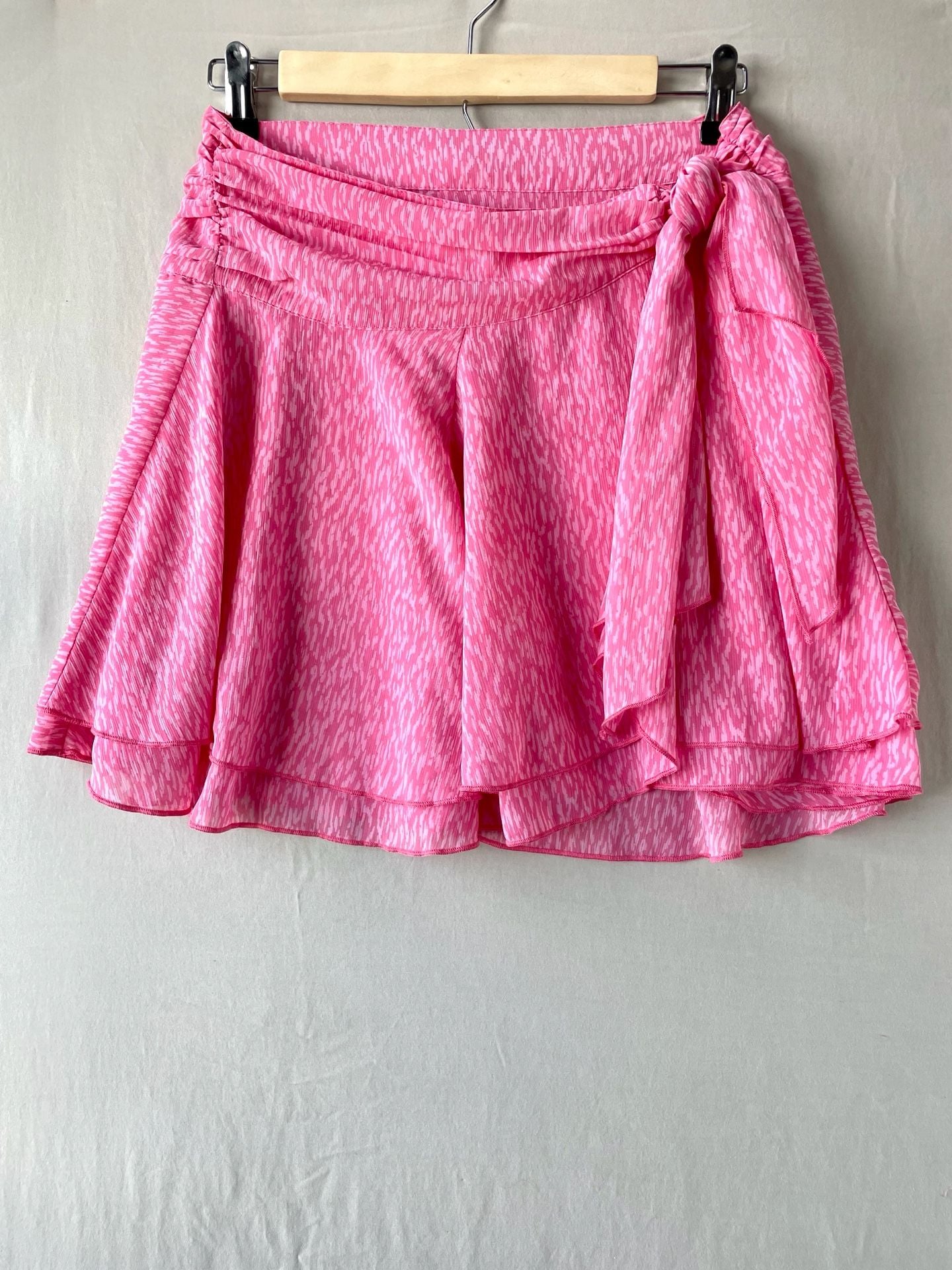 Aerie Pink Patterned Ruched Tie-Front Mini Skirt Size M 2