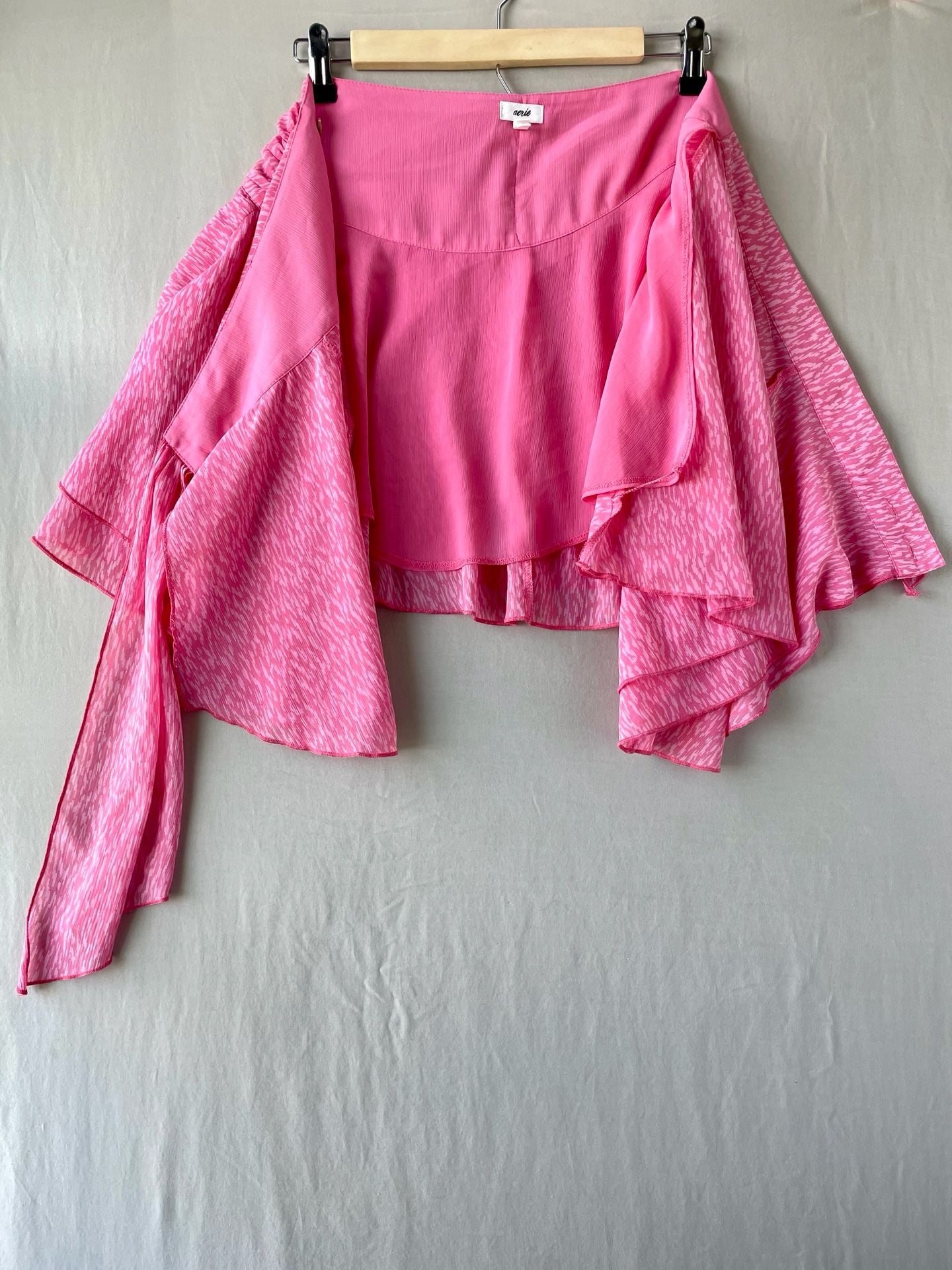 Aerie Pink Patterned Ruched Tie-Front Mini Skirt Size M 4