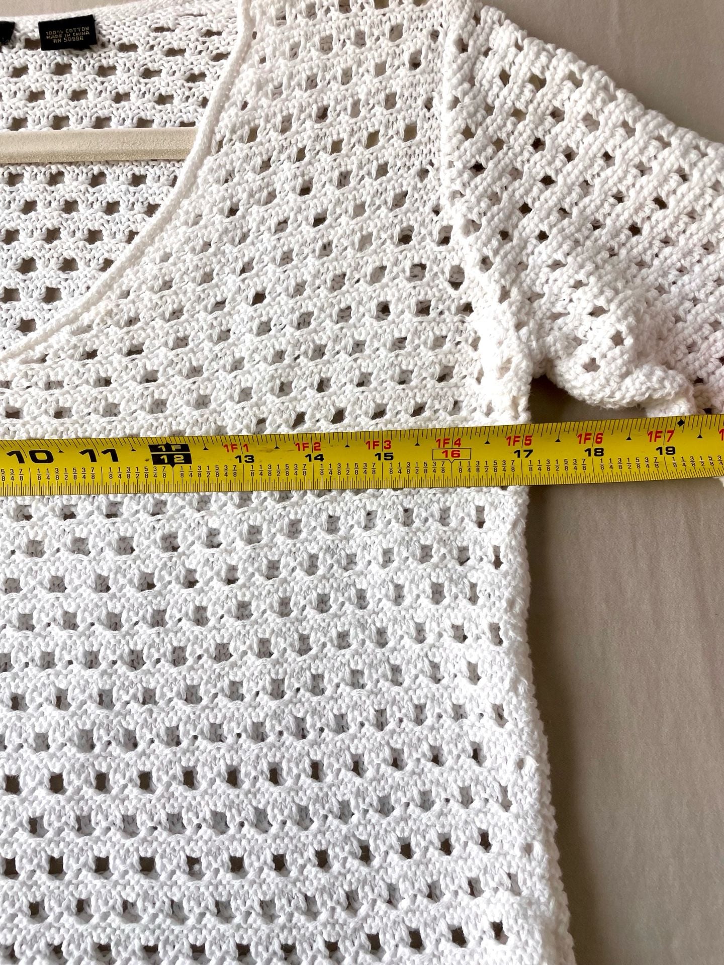 100% Cotton Jeanne Pierre Women's White Crochet Knit V-Neck Sweater Size M 12