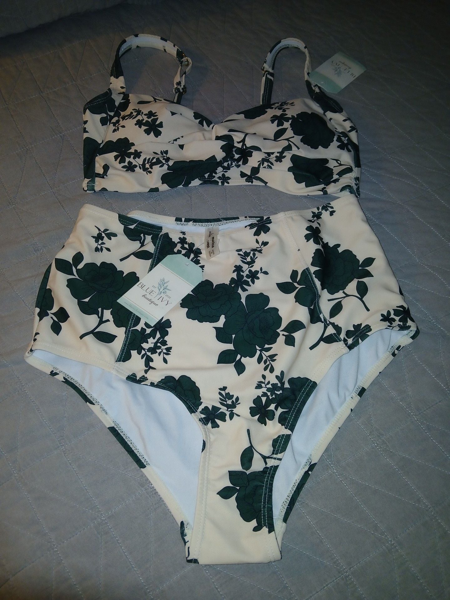 Blue Ivy Boutique Floral High Waisted Bikini Set Size L 3
