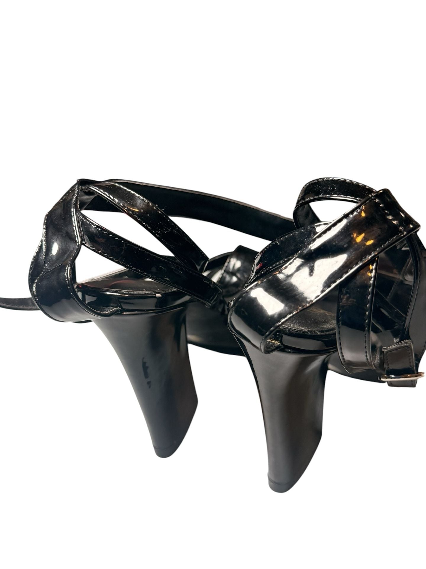 Alexander McQueen Black Patent Leather Ankle Strap Block Heel Sandals Size 39 4