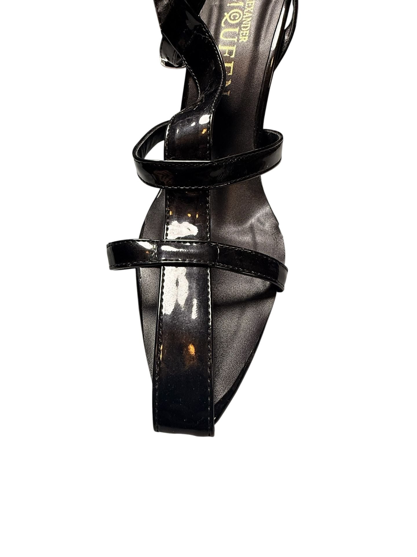 Alexander McQueen Black Patent Leather Ankle Strap Block Heel Sandals Size 39 18