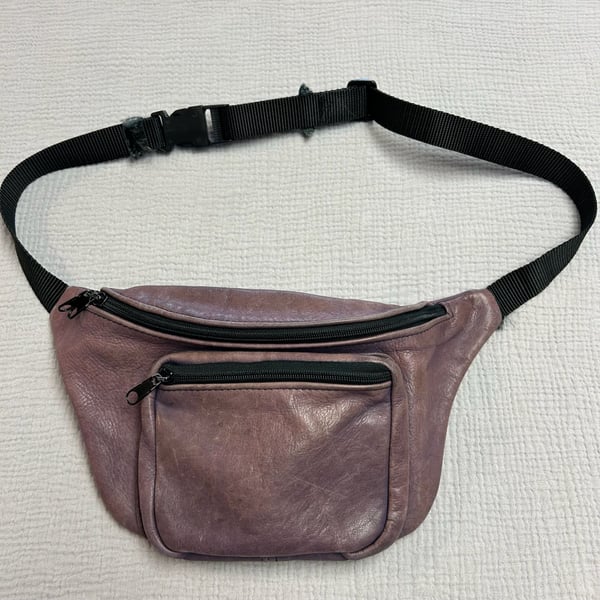 Vintage Purple Leather Waist Bag Fanny Pack