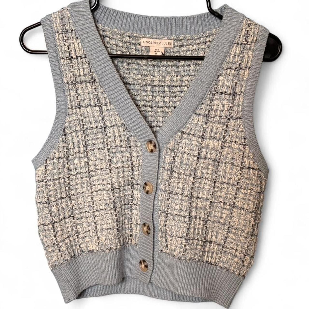 Sincerely Jules Women's Size S Blue Tweed Button-Front Sweater Vest 2