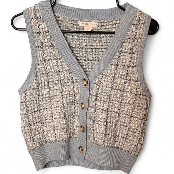 Sincerely Jules Women's Size S Blue Tweed Button-Front Sweater Vest