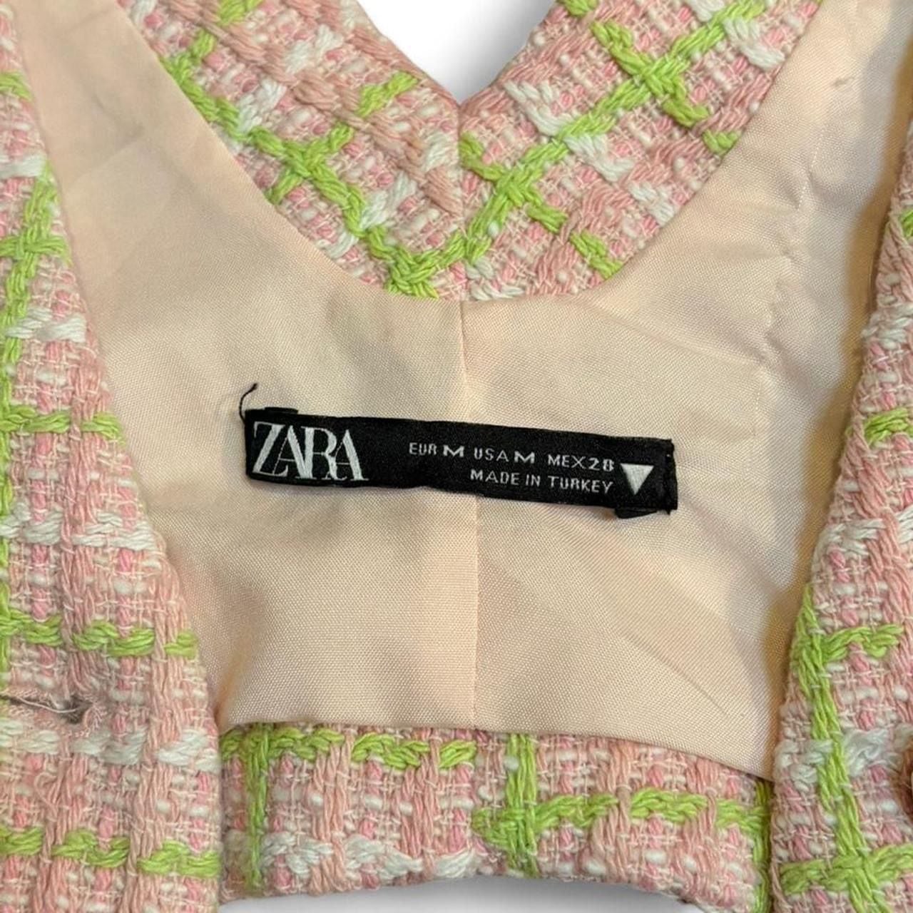 Zara Pink and Green Tweed Cropped Vest Size M 3