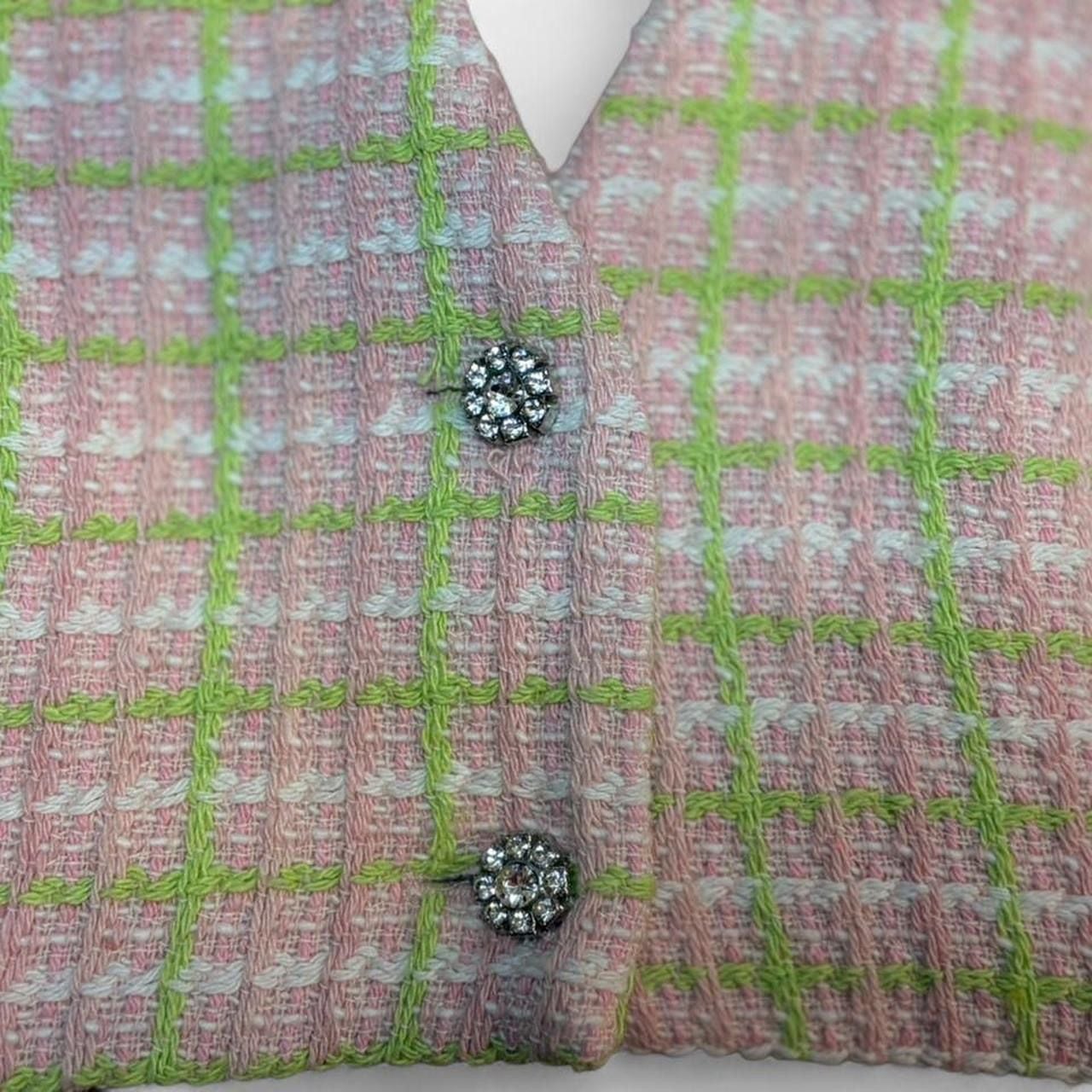 Zara Pink and Green Tweed Cropped Vest Size M 5