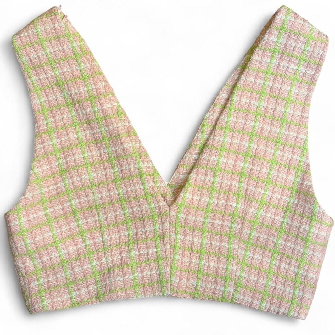 Zara Pink and Green Tweed Cropped Vest Size M 6