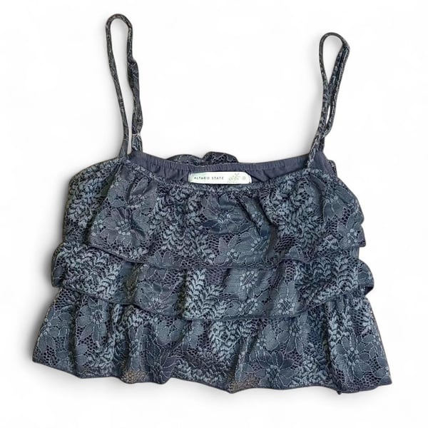 Altar'd State Size S Gray Lace Tiered Ruffle Cami Tank Top