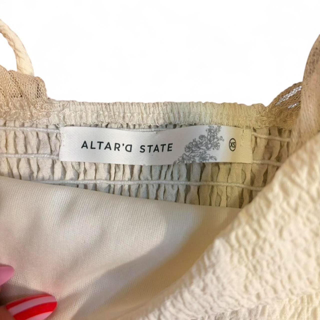 Altar'd State Cream Crinkle Mesh Tie Strap Crop Top Size XS 2