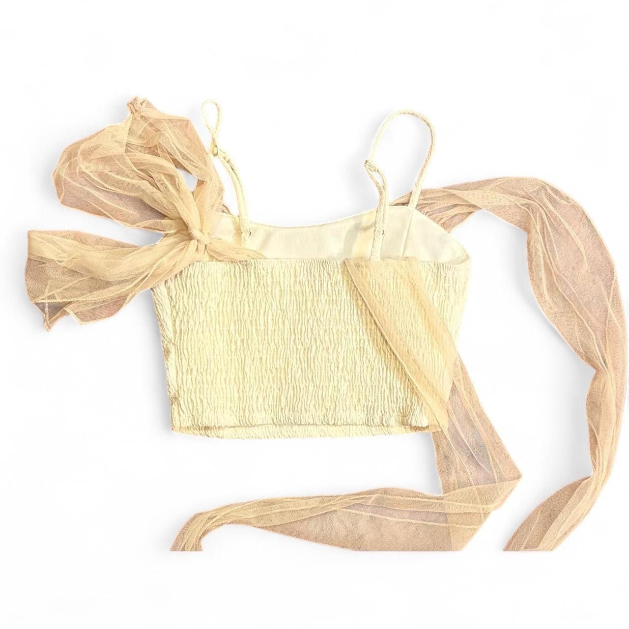 Altar'd State Cream Crinkle Mesh Tie Strap Crop Top Size XS 4