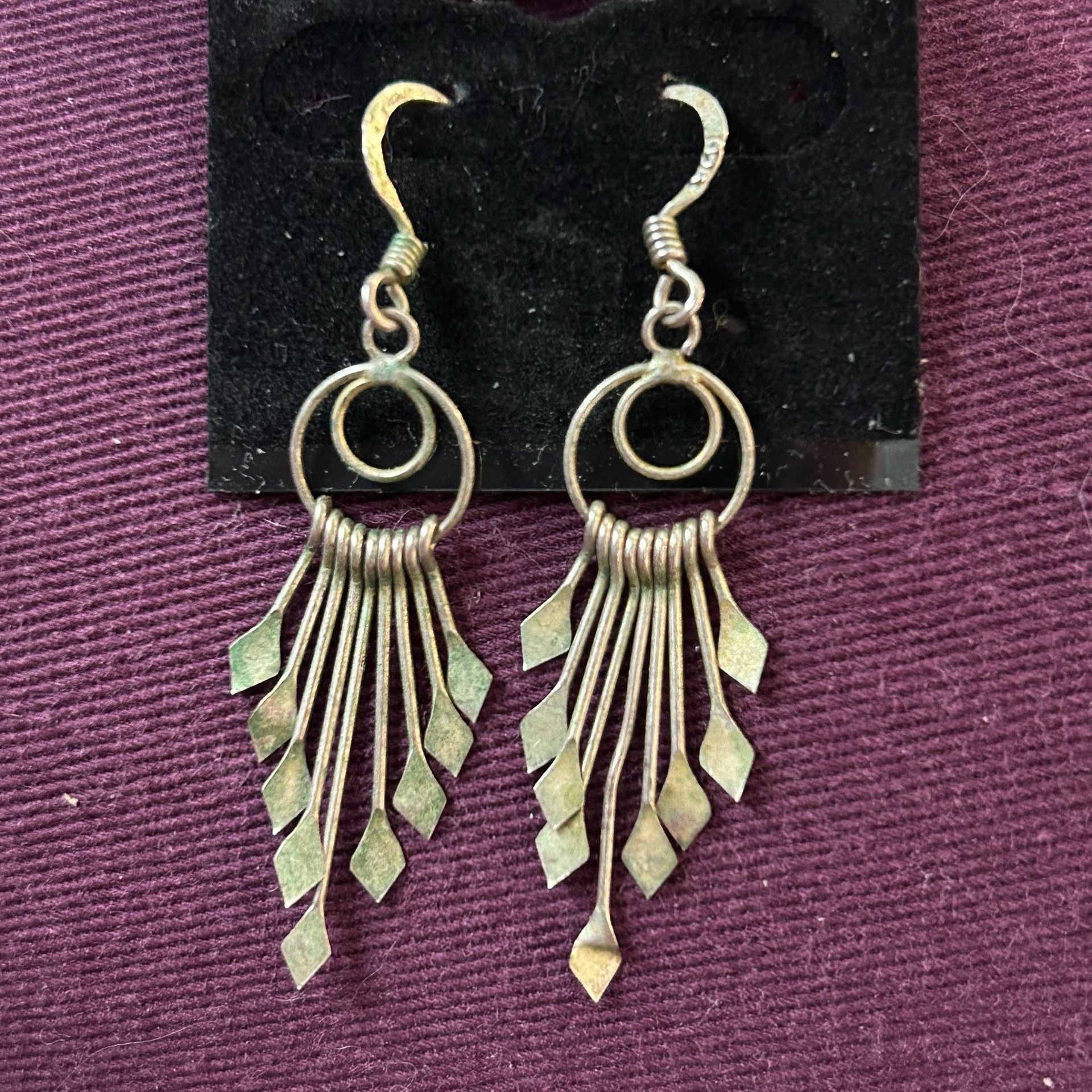 Vintage Navajo Sterling Silver Diamond Fringe Dangle Earrings 2
