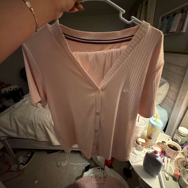 Tommy Hilfiger Sleepwear Ribbed Button-Down Set Pink Size L