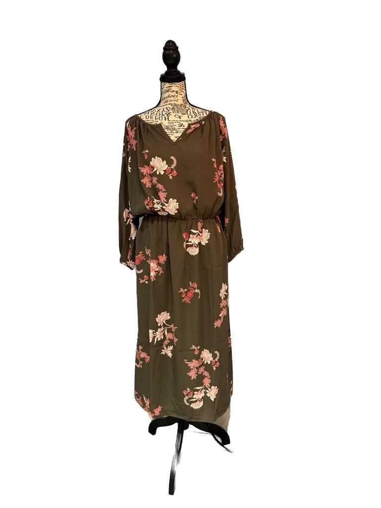 NWT Fraiche by J Yoko Blouson Dress Large Floral Midi Dress Long Sleeve Pockets 2