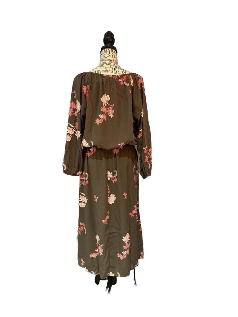 NWT Fraiche by J Yoko Blouson Dress Large Floral Midi Dress Long Sleeve Pockets 3