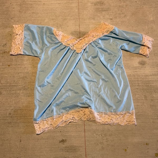 Vintage Blue Lace Trimmed Satin Nightgown Top