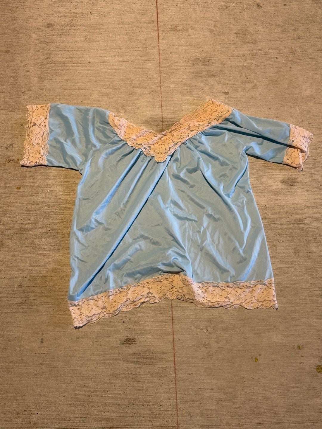 Vintage Blue Lace Trimmed Satin Nightgown Top 2