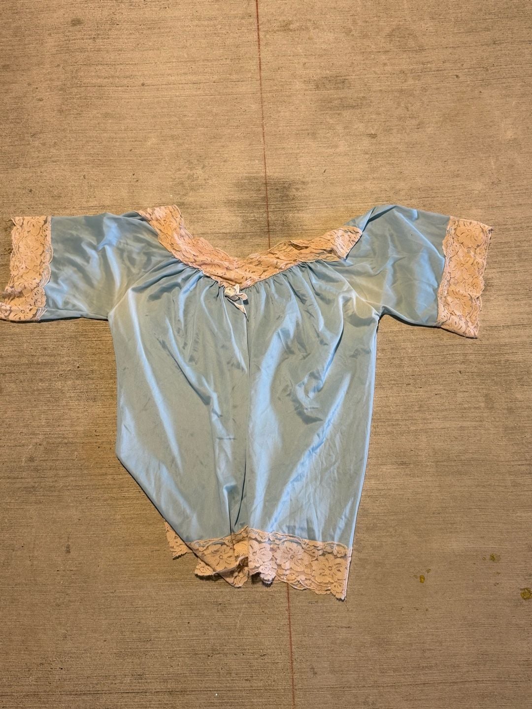 Vintage Blue Lace Trimmed Satin Nightgown Top 3