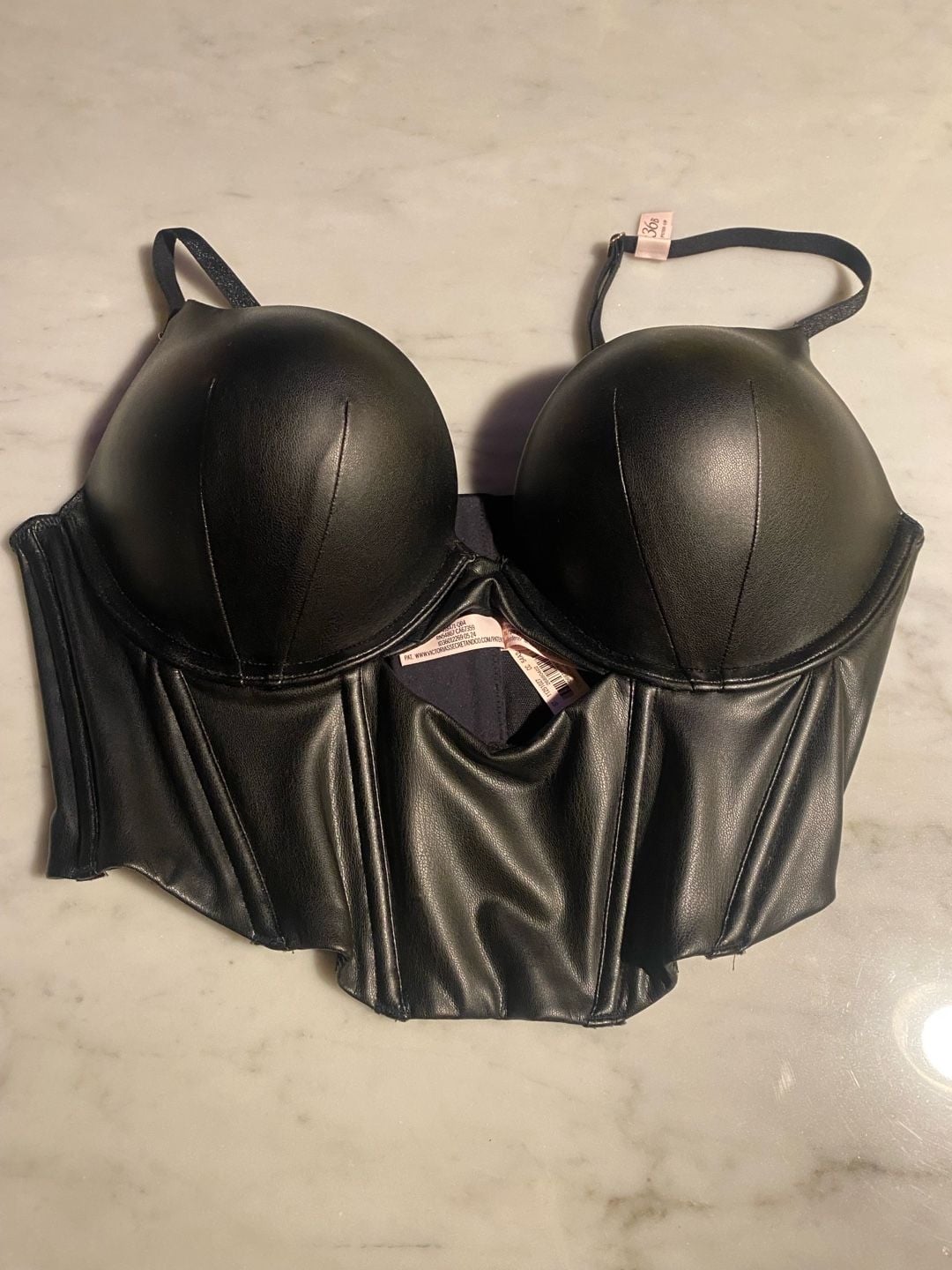 Victoria's Secret Faux Leather Push-Up Corset Bra 36C 1
