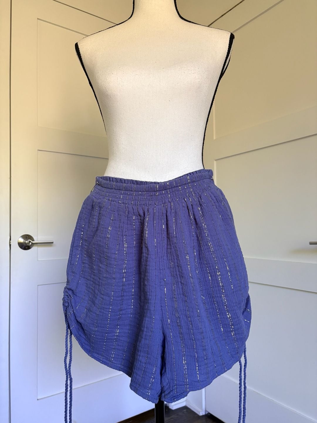 Aerie Metallic Stripe Gauze Drawstring Pajama Shorts Ladies Size Small 2