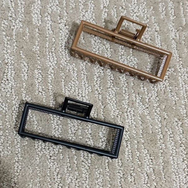 Set of 2 Rectangular Metal Hair Claw Clips Black and Bronze