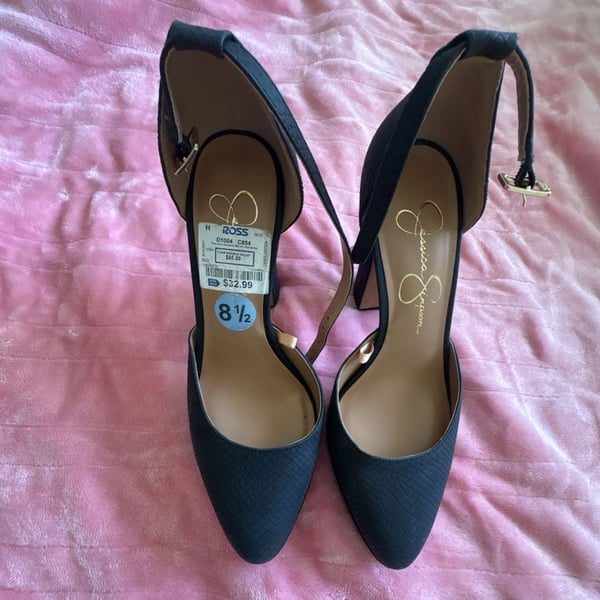 Jessica Simpson Black Textured Ankle Strap Heels Size 8.5