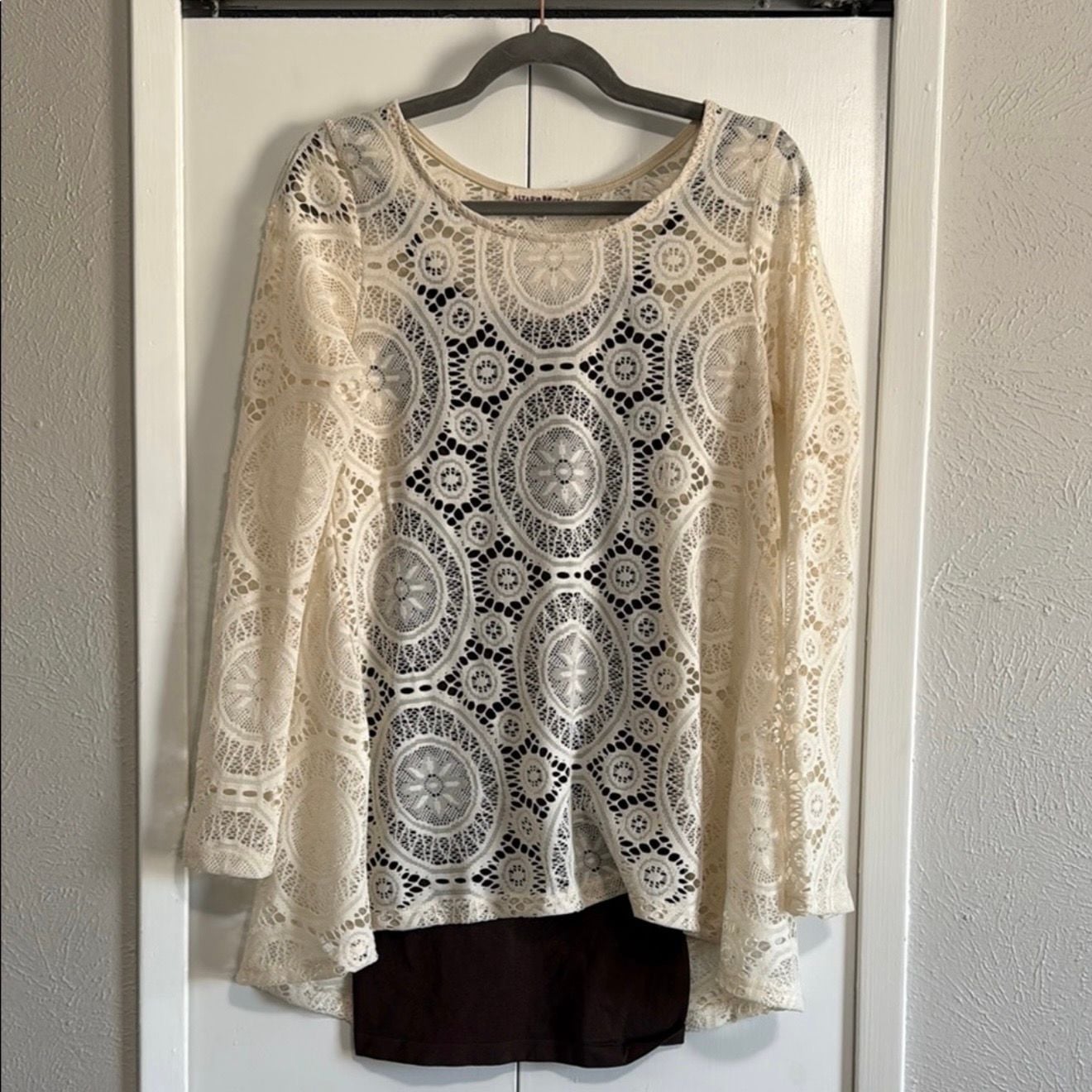 Altar'd State Cream Lace Long Sleeve Tunic Top Size M 1