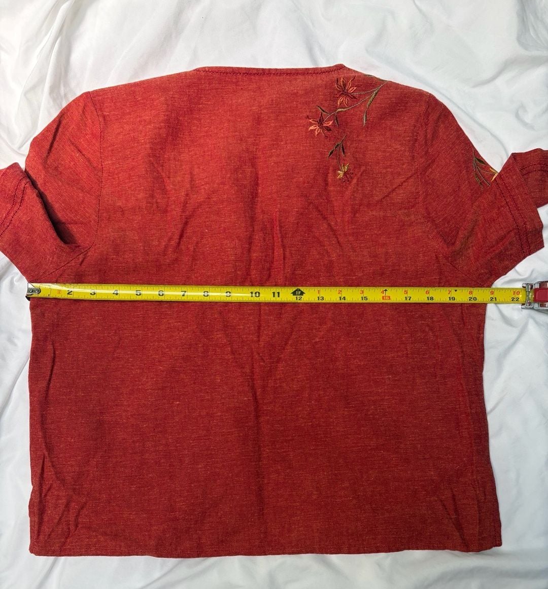 Koret Petites Size M Red Linen Blend Embroidered Floral Button Down Shirt 8
