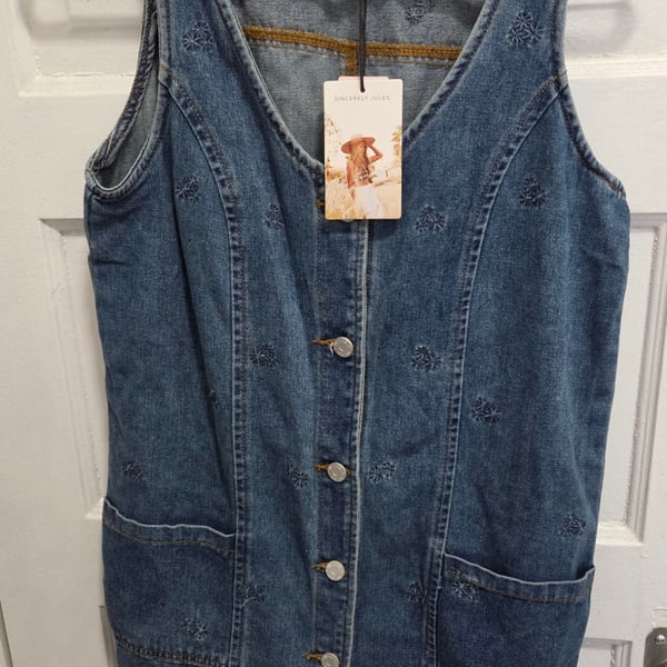 Sincerely Jules Embroidered Denim Button-Front Dress Size S