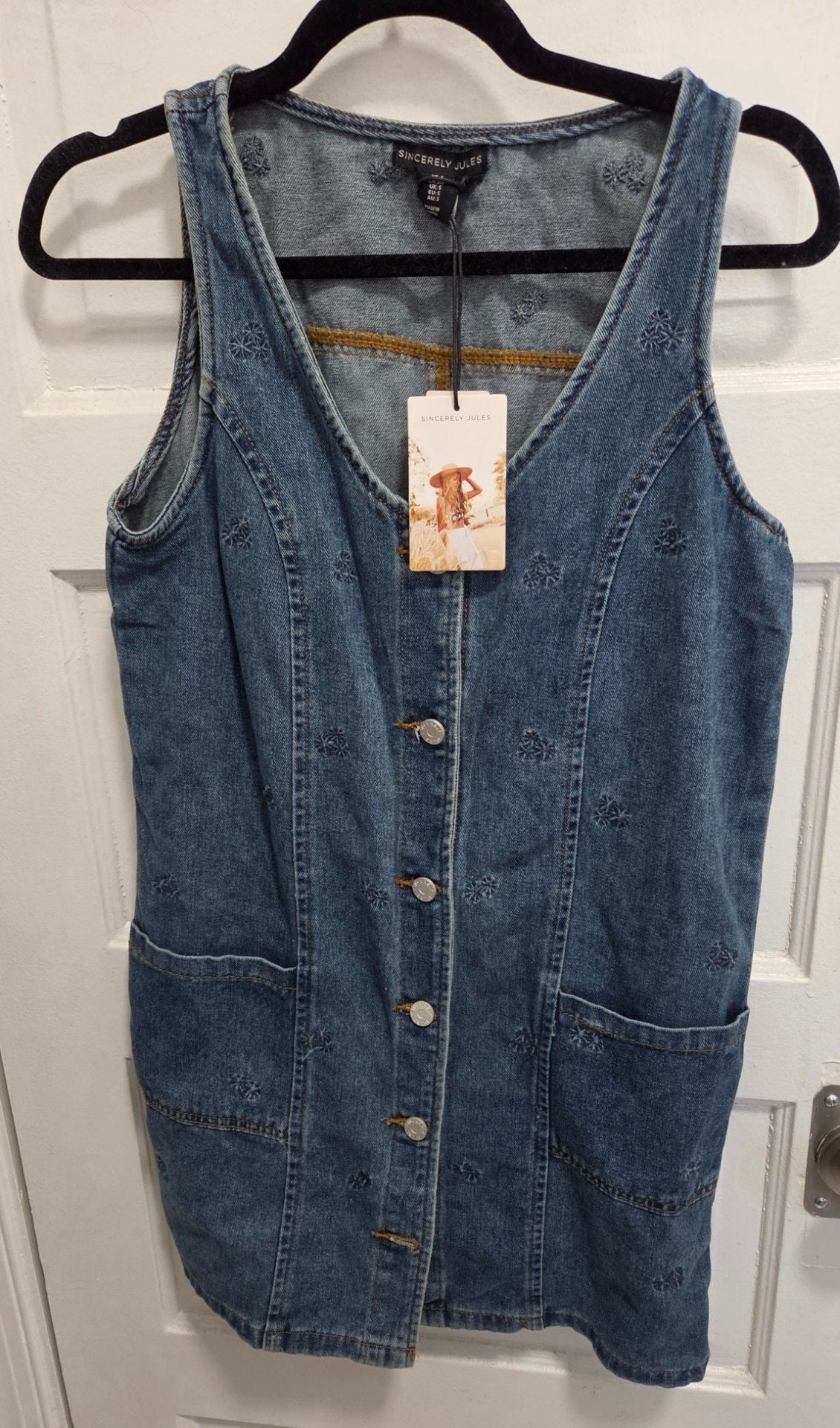 Sincerely Jules Embroidered Denim Button-Front Dress Size S 3
