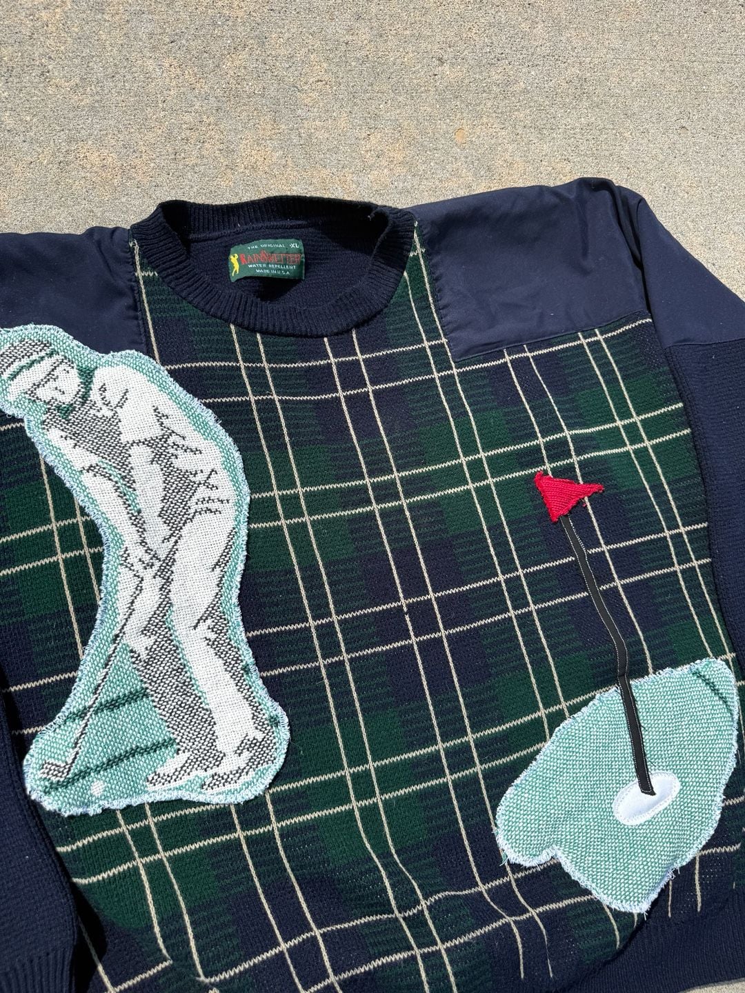 Vintage Reworked Rainwetters Golf Plaid Knit Sweater XL 1