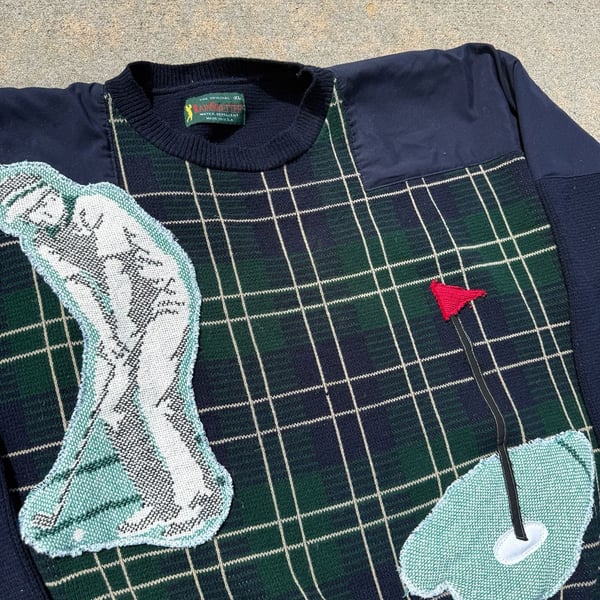 Vintage Reworked Rainwetters Golf Plaid Knit Sweater XL